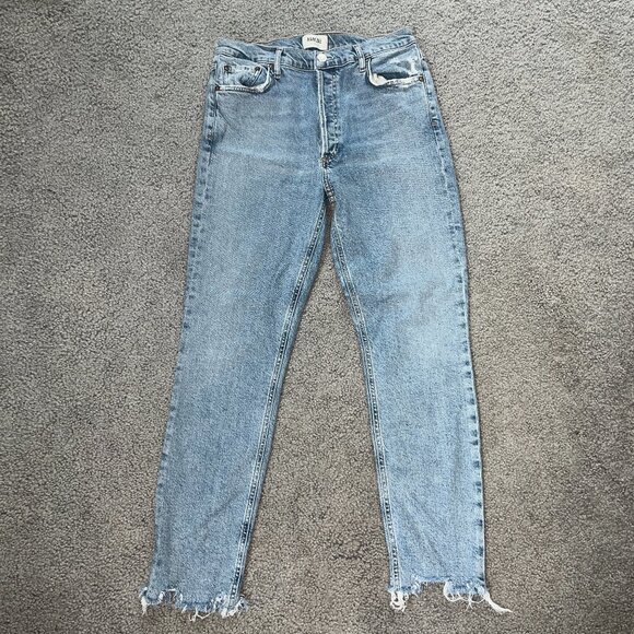AGOLDE LOS ANGELES SOPHIE CHEWED HEM ORGANICALLY GROWN COTTON BLEND BLUE JEAN 29 - Picture 1 of 11